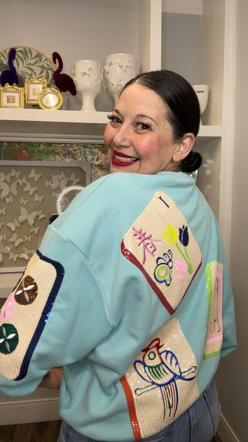 QOS Aqua Scattered Mahjong Tile Sweatshirt